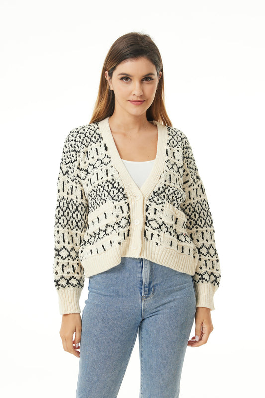 Ivory Mosaic - Buttoned Cardigan