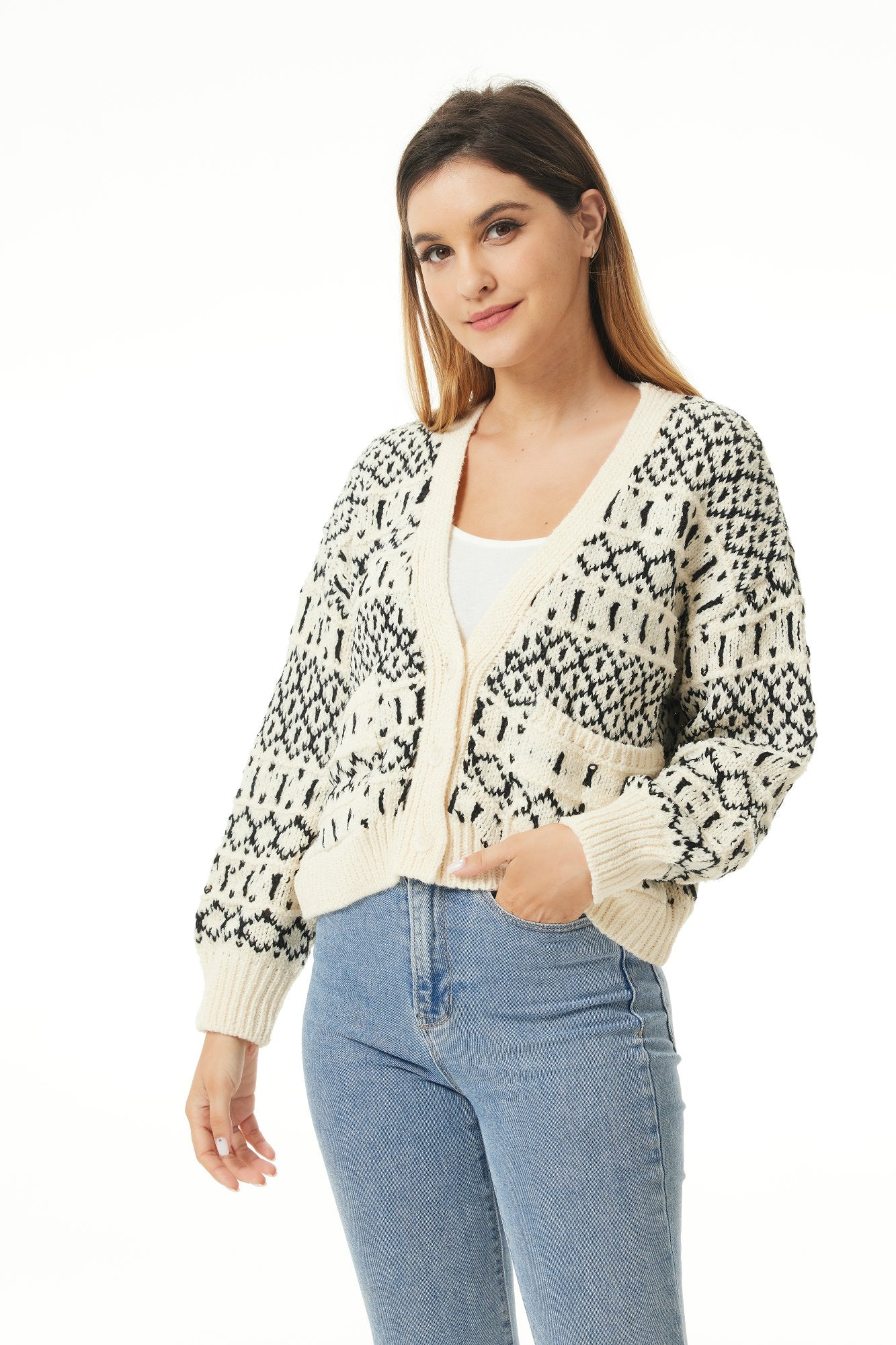 Ivory Mosaic - Buttoned Cardigan