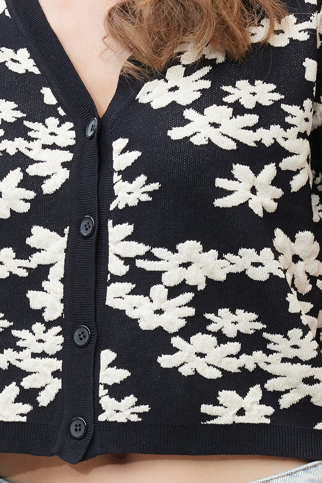 Monochrome Blossom - Knit Cardigan