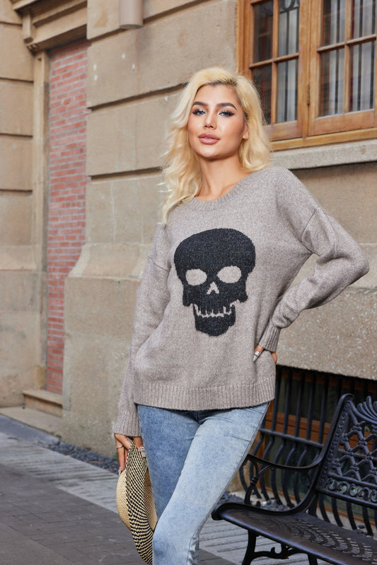 Edgy Icon - Grey Graphic Knit Sweater